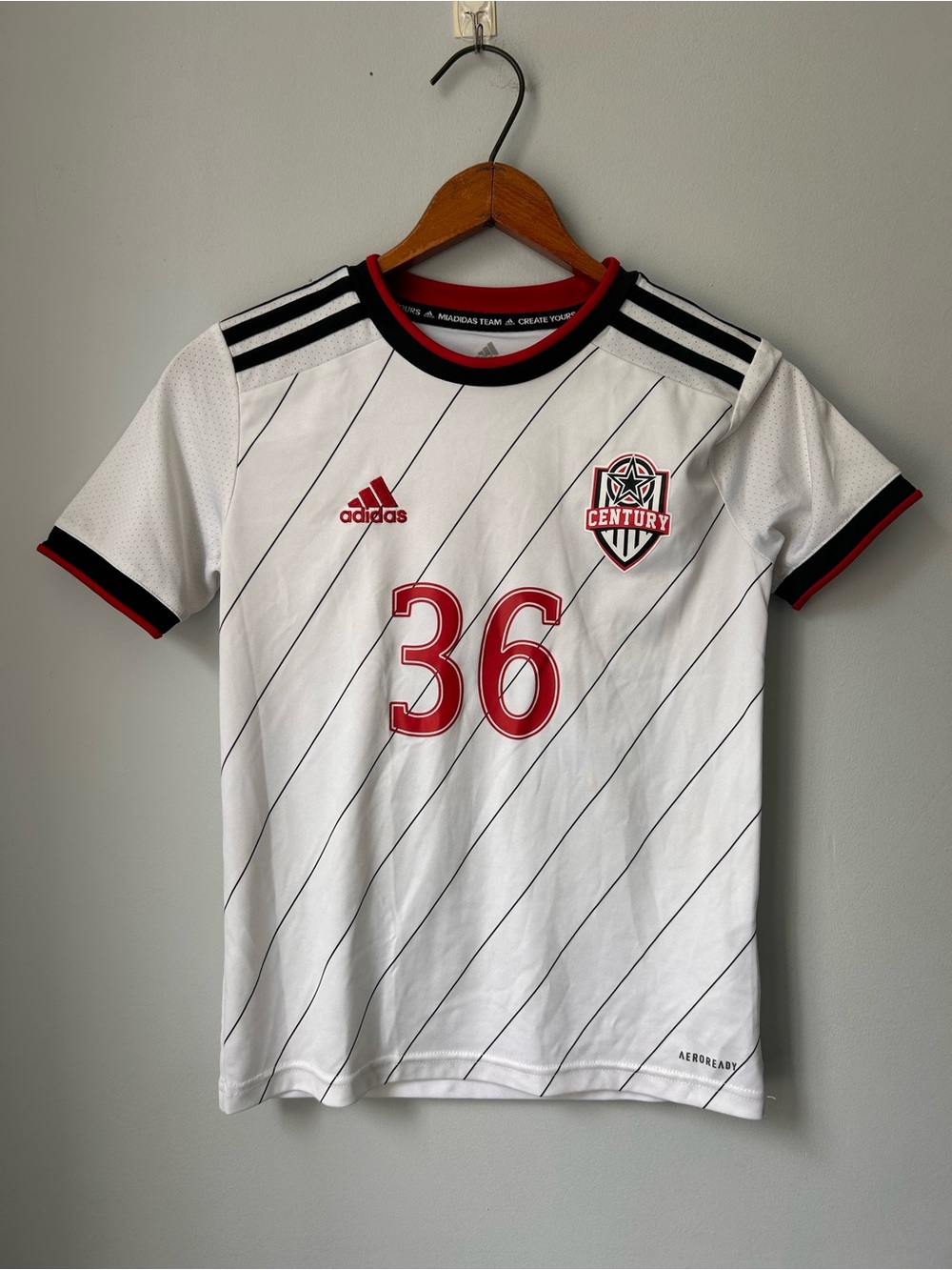 youth Adidas Century United V #36 aeroready white Red soccer jersey 9-10Y